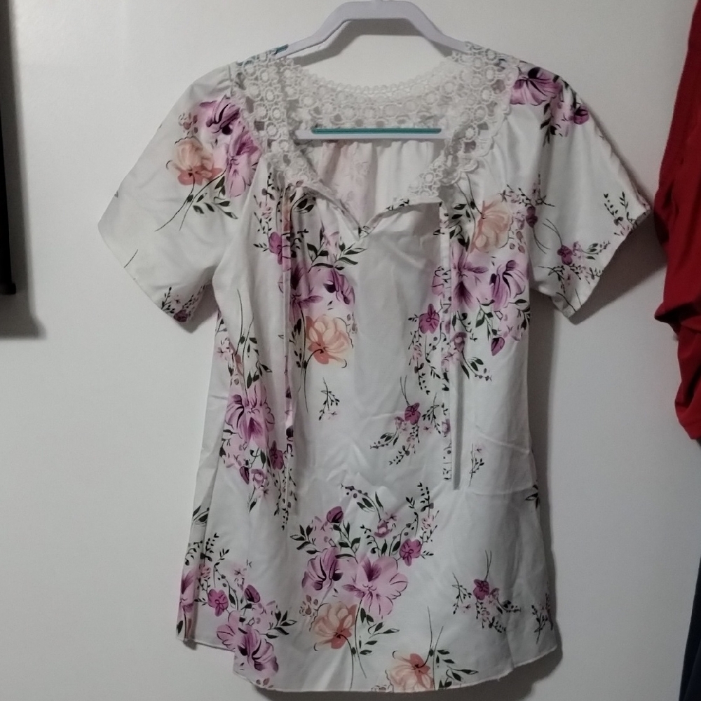Floral Lace Trim Women's Top